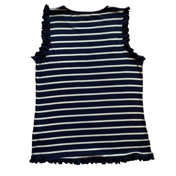 PEIONE -Navy Blue with white stripes tank Top - Sleeveless ruffle - Large - Picture 3 of 8